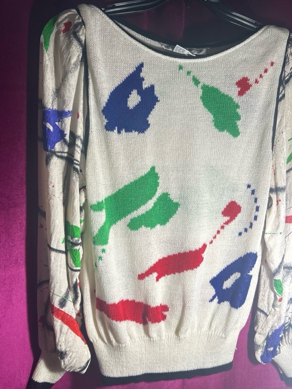 Paint-Splash Crewneck Sweater - White with Red, Green & Blue